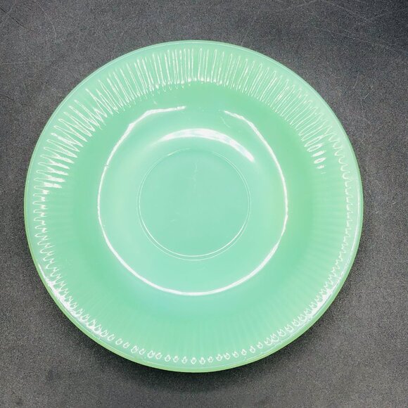Vintage 50s FIRE KING USA Jadeite Jane Ray Teacup and Saucer Set: MCM Glassware - Picture 11 of 11